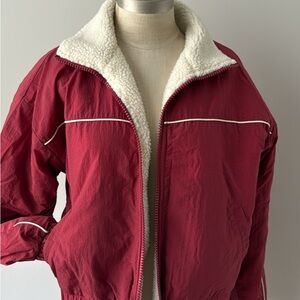 Forever 21 lightweight Red Bomber Jacket with Cream Sherpa Lining